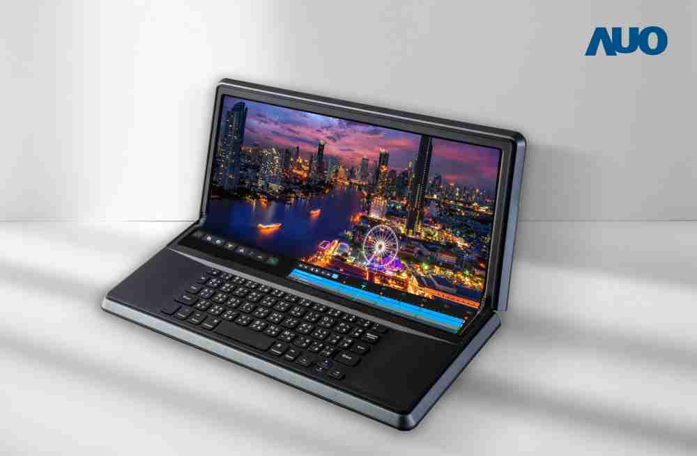 汇旺支付14.6吋Micro LED折迭显示屏幕，，，，搭配半径4mm的弯折绞炼，，，以及高画素、、高亮度、、高对比度的显示技术特点，，，即便在大视角下仍保有绝佳色相与亮度